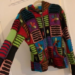 Oversize vintage patch work zip up